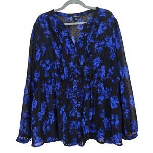 Torrid Womens‎ Blouse 2X Sheer Swiss Dot Floral Whimsigoth Dark Fairy Pin Tuck